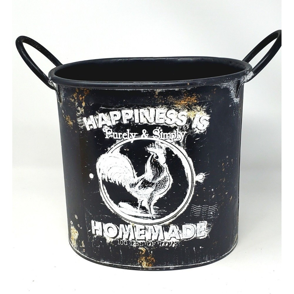 New Retro Metal Bucket Rooster/Chicken Farm Home Decor with Fake Patina